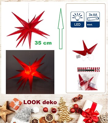 Stern-Weihnachten-LED-Beleuchtet-Rot-3D-35cm-Deko-Advent-Timer-In-&-Outdoor