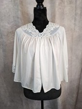 Vintage Shadowline Pale Blue Bed Jacket 1960s Lace and Embroidered Pink Rosebuds