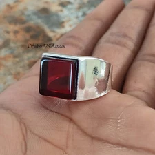 925 Sterling Silver Square Garnet Silver Men's Handmade Beautiful Ring SP155