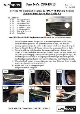 Porsche Cayman S 981 (Schaltgetriebe/PDK mit Parksensoren)   äußerer Grillsatz,