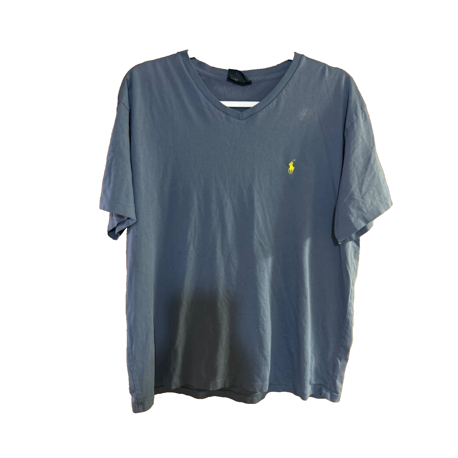 T shirt Polo Ralph Lauren L blu collo a vee maglietta giallo pony