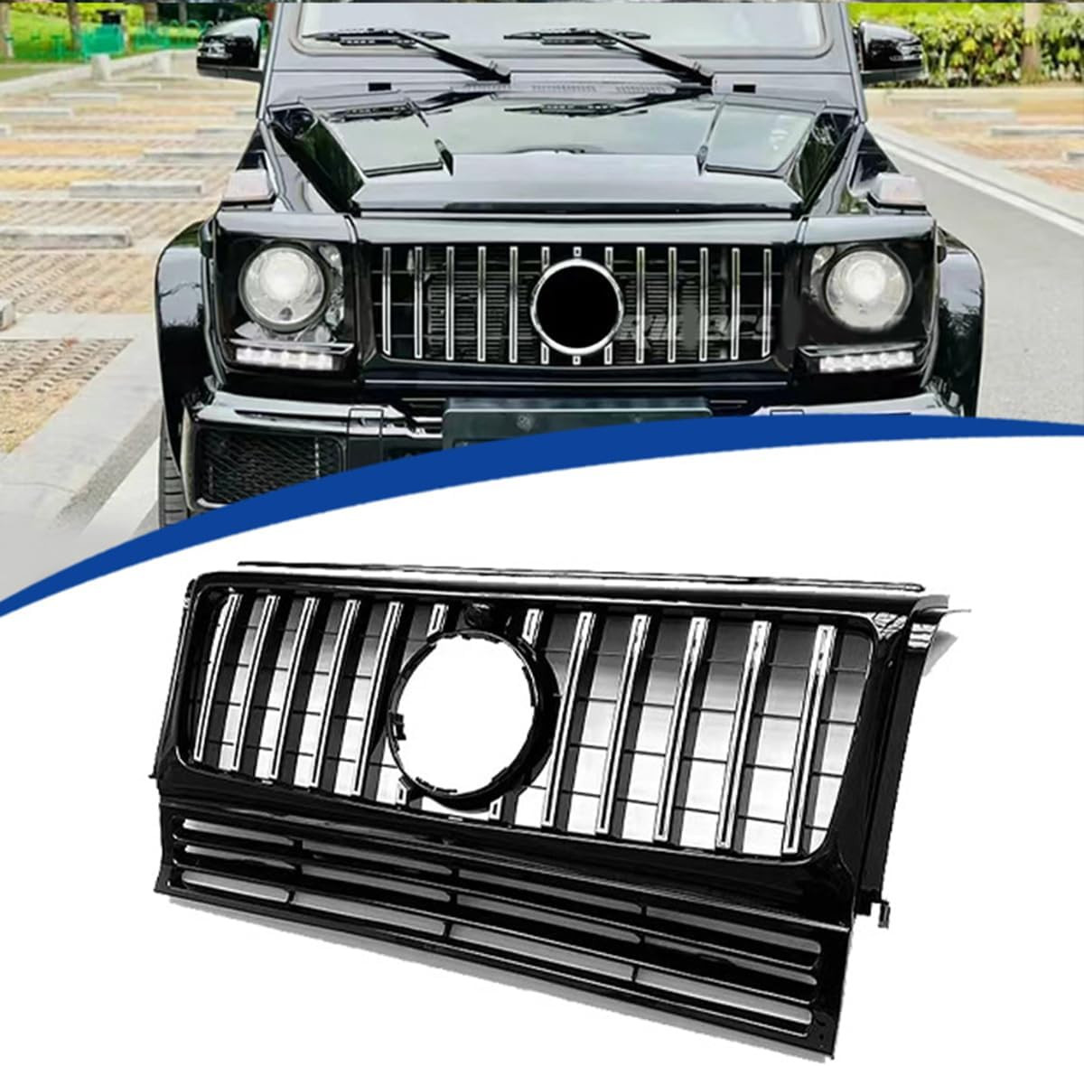 Calandre noire et chrome pour Mercedes W463 Classe G années 1990 à 2018