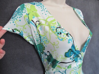 NWT Bershka Summer 2007 White Green Blue Butterfly Sexy Stretch V Mini Dress  L | eBay