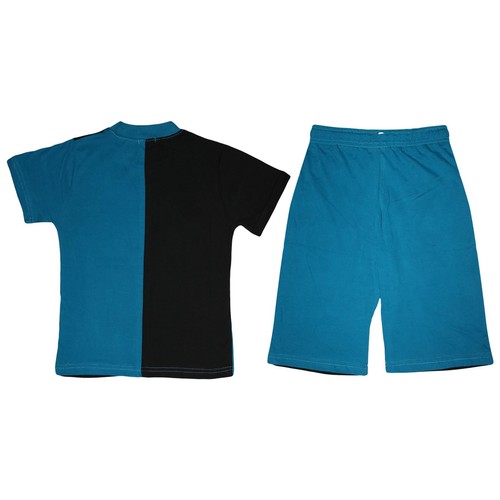 Kids T Shirts 100% Cotton Contrast Panelled Summer Boys Girls Top & Shorts Set - Zdjęcie 18 z 35
