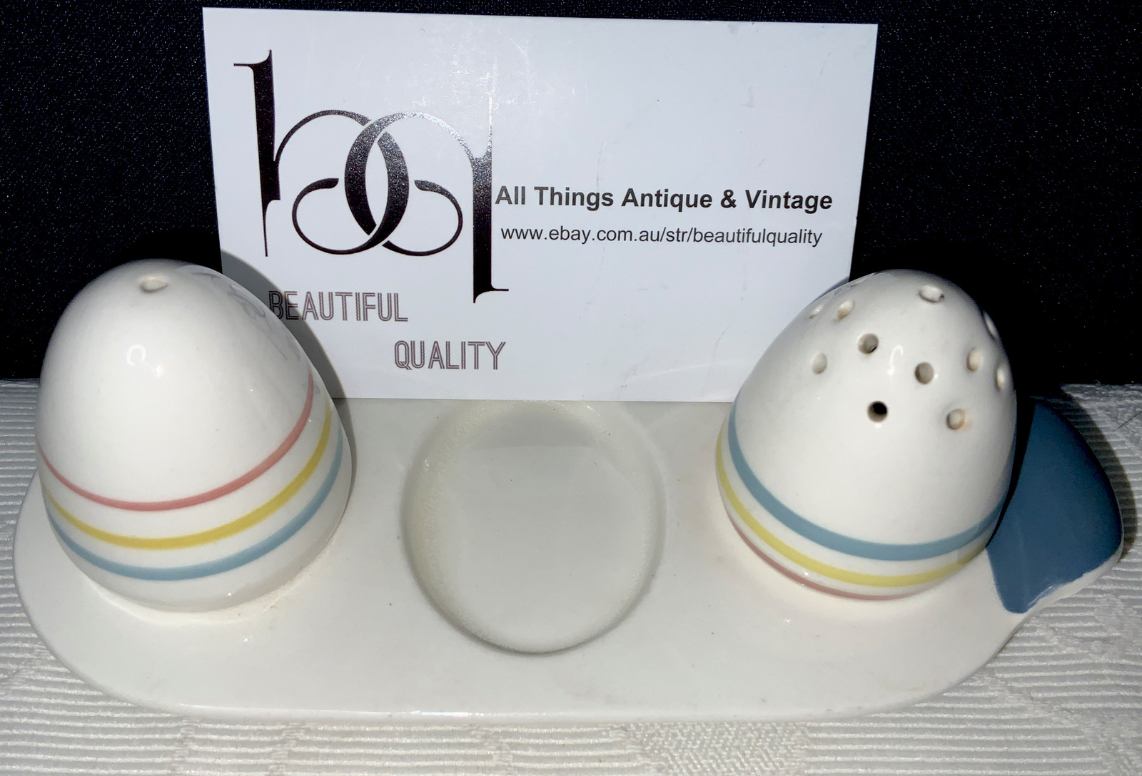 Susie Cooper Part Cruet Set-Tray, Salt/Pepper in Blue/White England Bone China