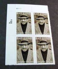 US Plate Block Stamp Scott# 3557 Langston Hughes 2002 MNH H250