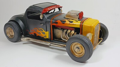 Vintage Rustic Large Scale Metal 32 Coupe, Black with Flames Hot Rod Model.