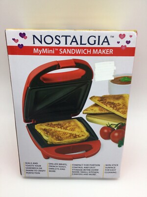 NEW RED Nostalgia MyMini SANDWICH Maker Pancakes Omelets Pizza French Toast Eggs