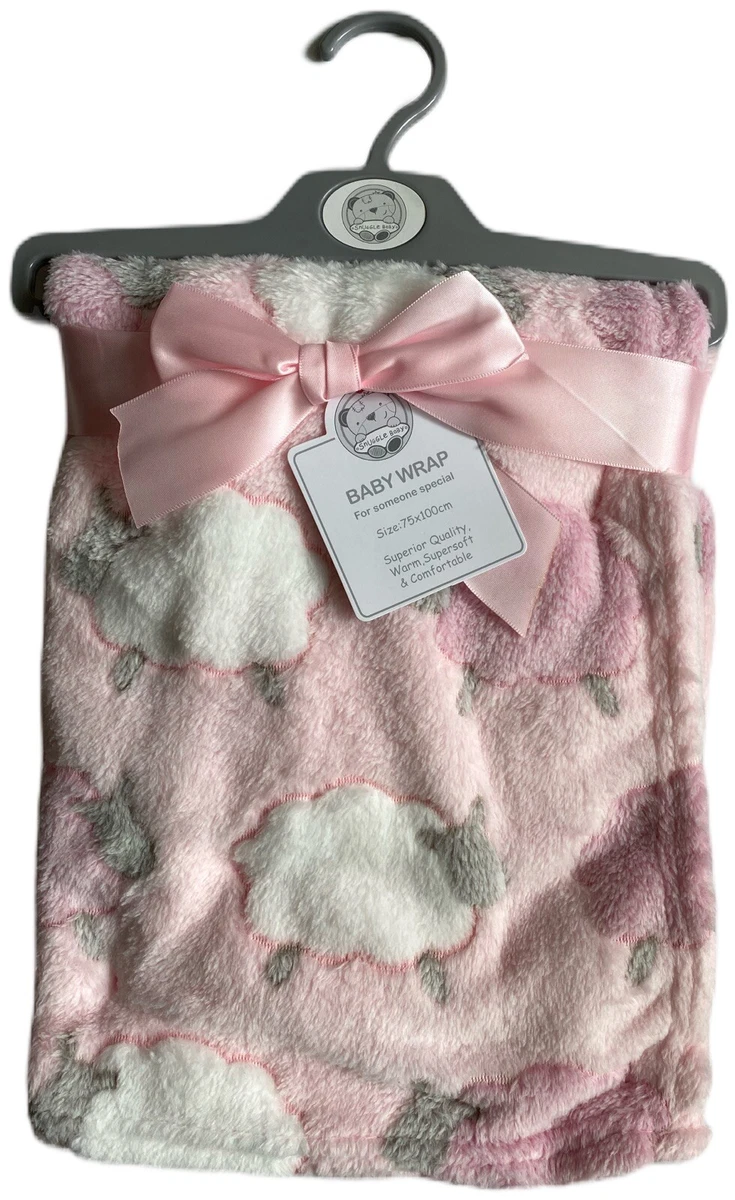 Snuggle Baby Girl Blanket Pink Fleece Pram Moses Basket Farm Animal Sheep Wrap