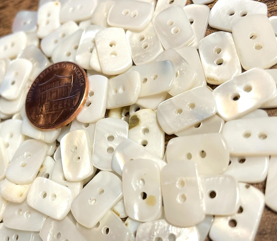 6 Fabulous Iridescent White Rectangle River Pearl MOP Buttons 12.5mm 1/2" 12748 - Image 4 of 4
