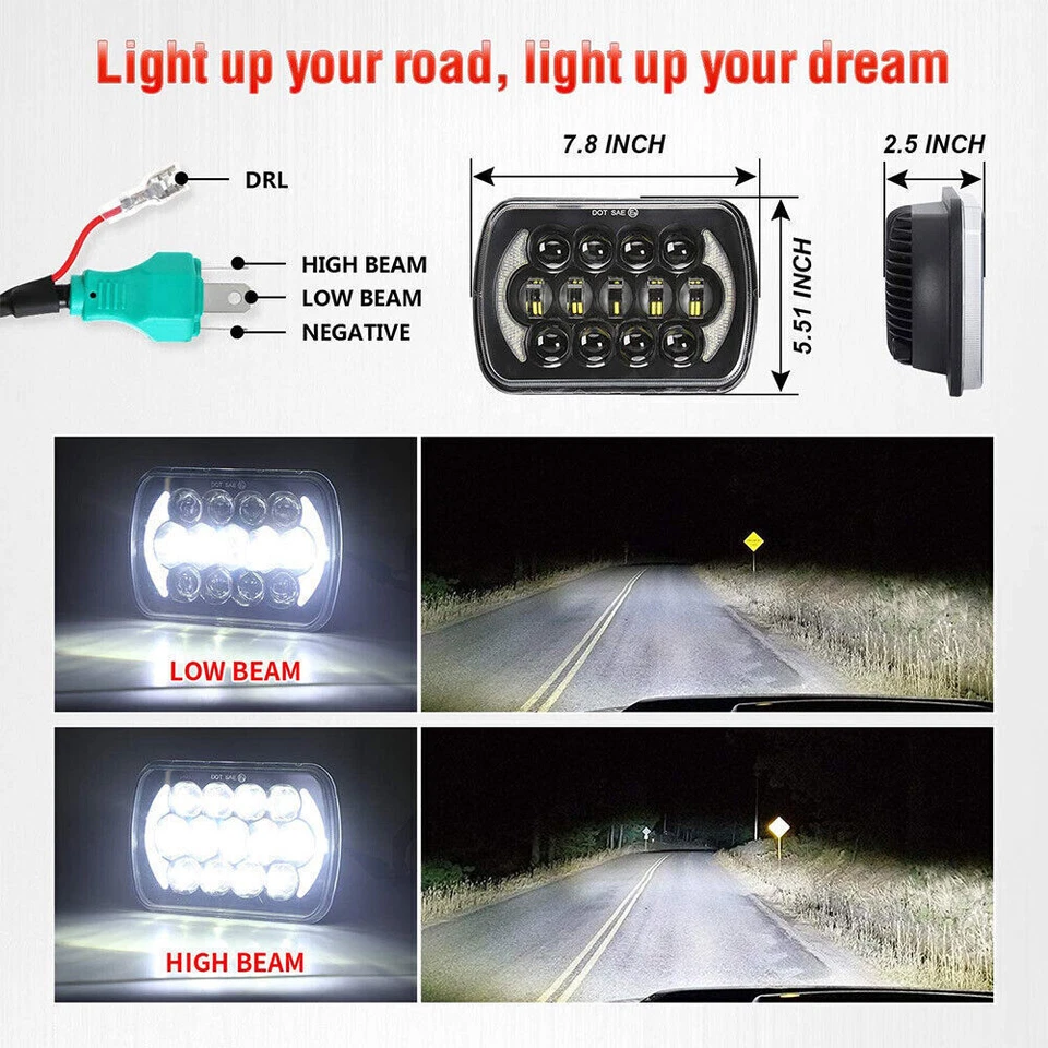 DOT Approved Pair 5x7 7x6 LED Headlights With DRL For Ford F650 F750 L9000 F-250 - Image 3 of 4