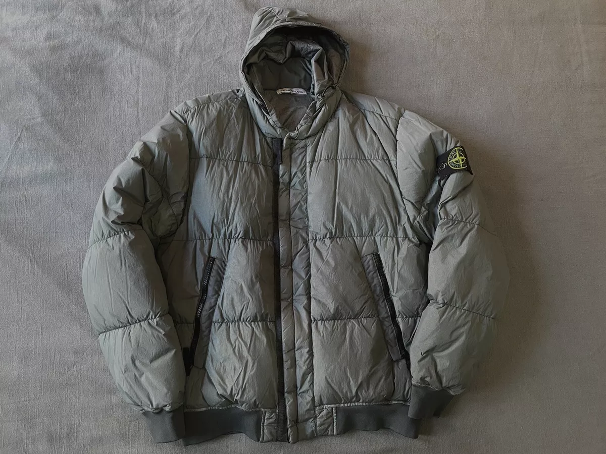 Stone Island Crinkle Reps NY Down Jacket Garment Dyed Gray Size Medium FW17