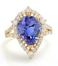 5.75 Carat Natural Tanzanite and Diamonds in 14K Solid Yellow Gold Women's Ring