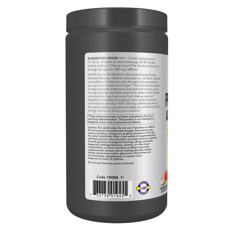 NOW Sports Pre-Entrenamiento Avanzado 21.16 OZ, Sandía, Liquidación Mejor para 02/2026 Foto 3 de 4