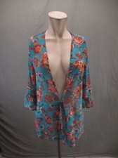 XHILARATION Size XS Women Paisley 3/4 Ruffle Sleeve Open Front Summer Kimono 577