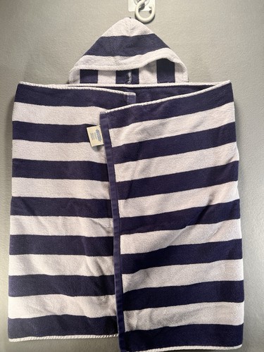 Pottery Barn Kids Hooded Towel Classic Blue & White Stripe 100% Cotton Coastal