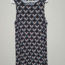 Loft Navy Brown Geometric Pattern Shift Dress Size Medium