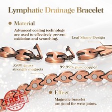 Copper Magnetic Bracelet Women Lymph Detox Pure 3500 Gauss Magnets