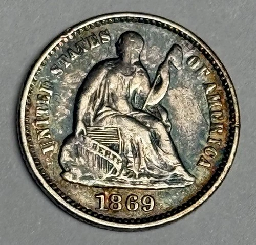 Fine 1869-P Seated Liberty Silver Half Dime (cleaned), U.S. Type 5c Coin