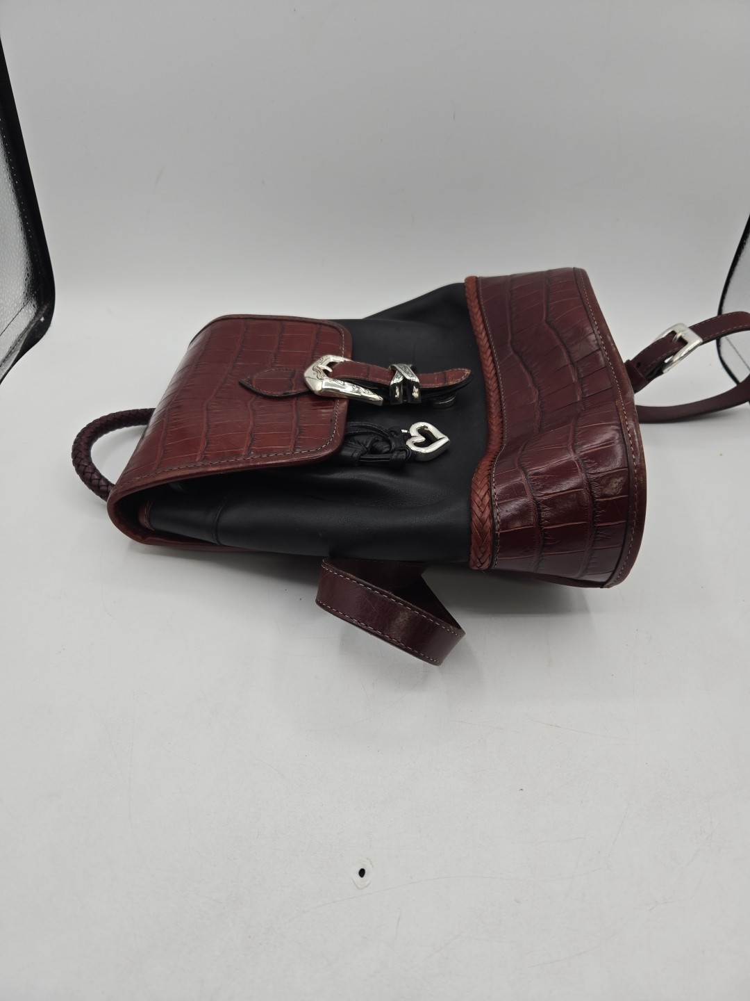 Vintage Brighton Monica Backpack Croc Embossed Leather Rare 210748 image 5