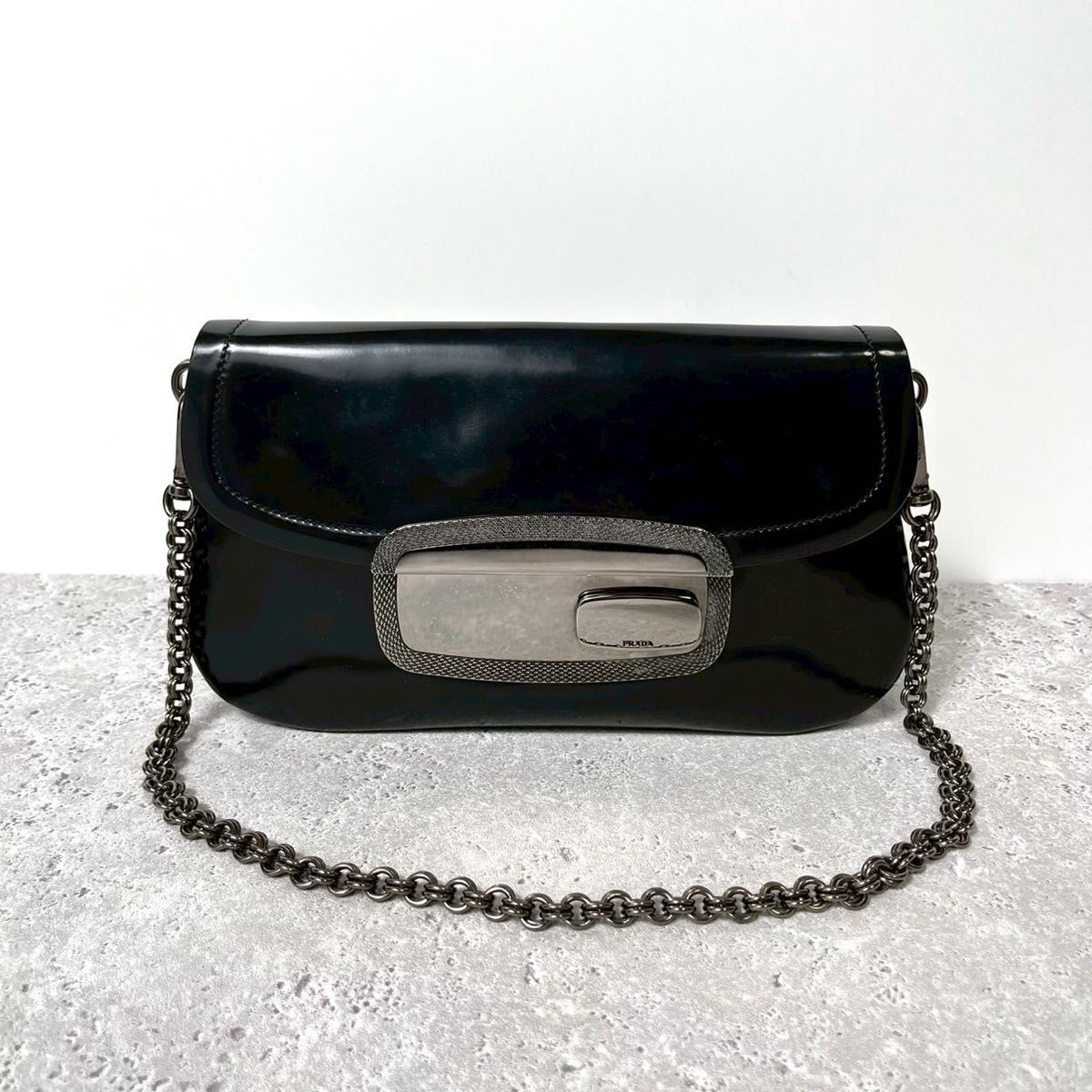 RARE PRADA Leather Chain Shoulder Bag Excellent Condition Party Access