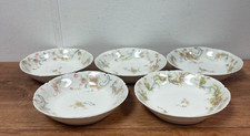 Set of 5 HAVILAND LIMOGES 5 Round Dessert Bowl PINK ROSES GREEN LEAVES