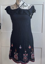 Aéropostale Women's Navy Embroidered Ruffle Off Shoulder Sundress XS