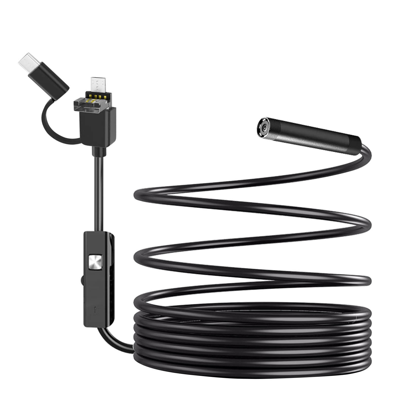 Endoscope USB C et Micro USB étanche IP67 avec câble semi-rigide de 2 mètres noir