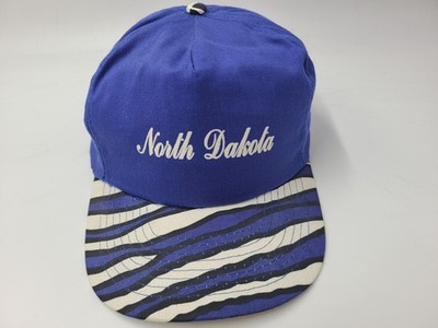Vintage North Dakota Zebra Stripes Brim Mohrs Snapback Hat Cap Men Blue White