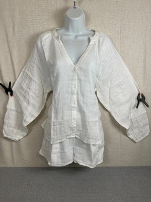 Influence Womens Co-ord Shirt Shorts Set UK 8 XS White 100% Cotton NWT