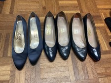 3 Pairs Vintage Salvatore Ferragamo Pumps Shoes 8.5 AA Satin Leather Italy