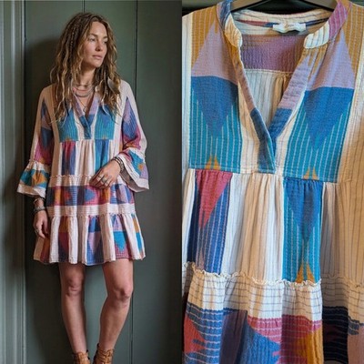 Devotion Twins Ella Short Tunic Boho Beach Dress Patchwork Size M 12 14