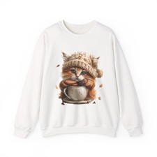 Autumn Fall Kitten Cat Sweatshirt, Feline Fun Crewneck Jumper, Cat Lovers Gift,