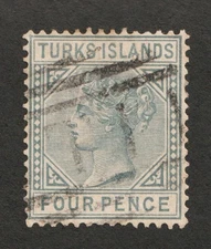 1884 Turks Islands Sc# 50 - Four Pence, QV. Used postage stamp Cv$5.00