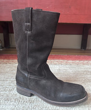 Stivali Buttero scamosciati punta quadrata, marrone scuro, dettaglio punto, Italia, taglia 42,5, 9,5US