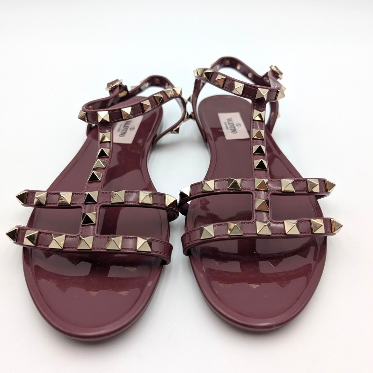 Valentino Garavani Rockstud Jelly Flat Gladiator Sandals Cherry