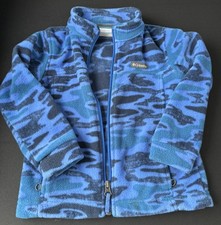 Columbia Kids 4T Fleece Jacket Blue Camo Full Zip Boys Girls Mock Neck Outdoor
