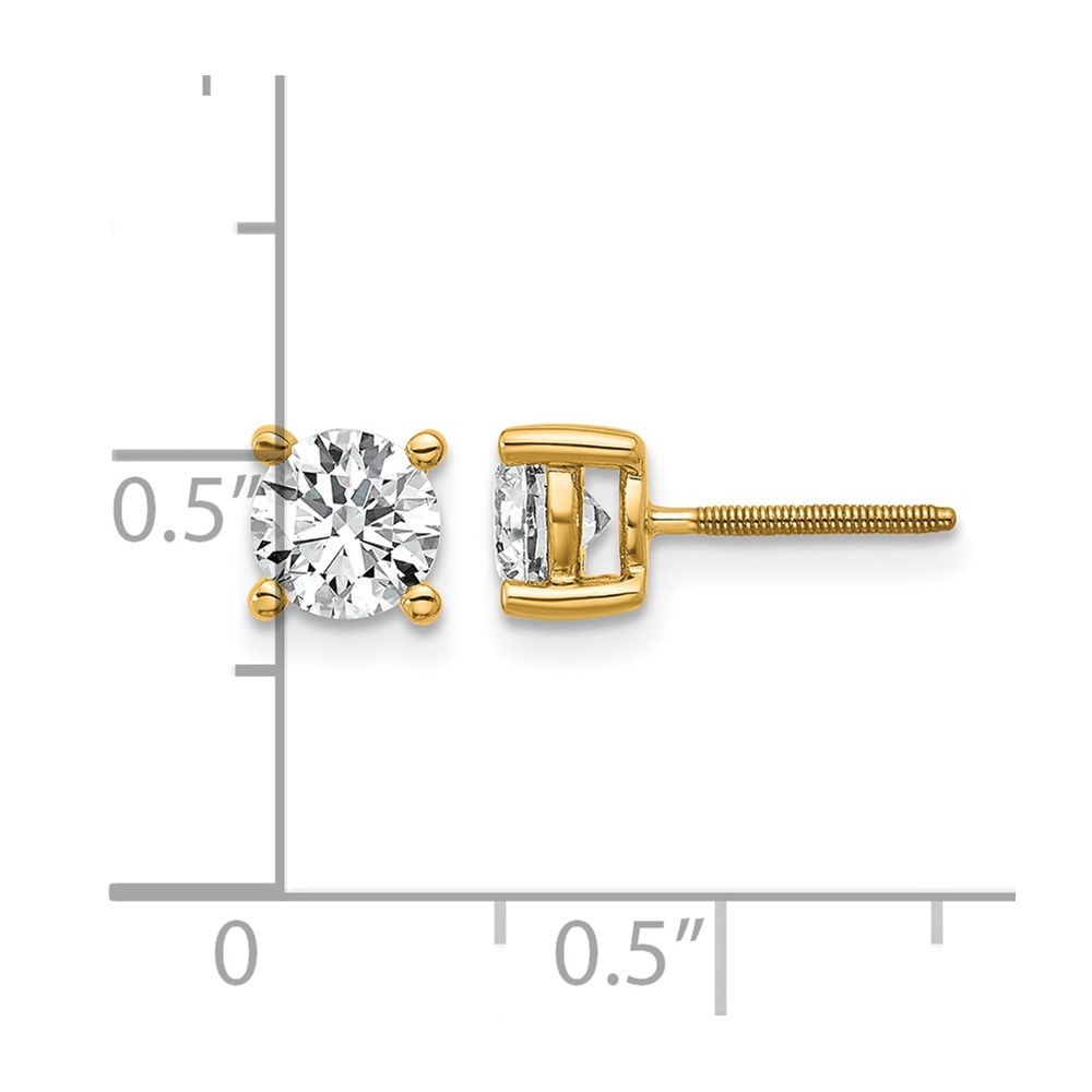 14k Yellow Gold 1Ct Round Cut Lab Grown Diamond VS/SI+G+ Screwback Stud Earrings