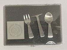 Set of 3 Woodbury Pewter Baby Utensils "A" Monogram. NICE 