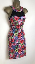 AMY CHILDS STUNNING BLACK & COLOURED FLOWER BODY CON DRESS SIZE 8 10 BNWOT
