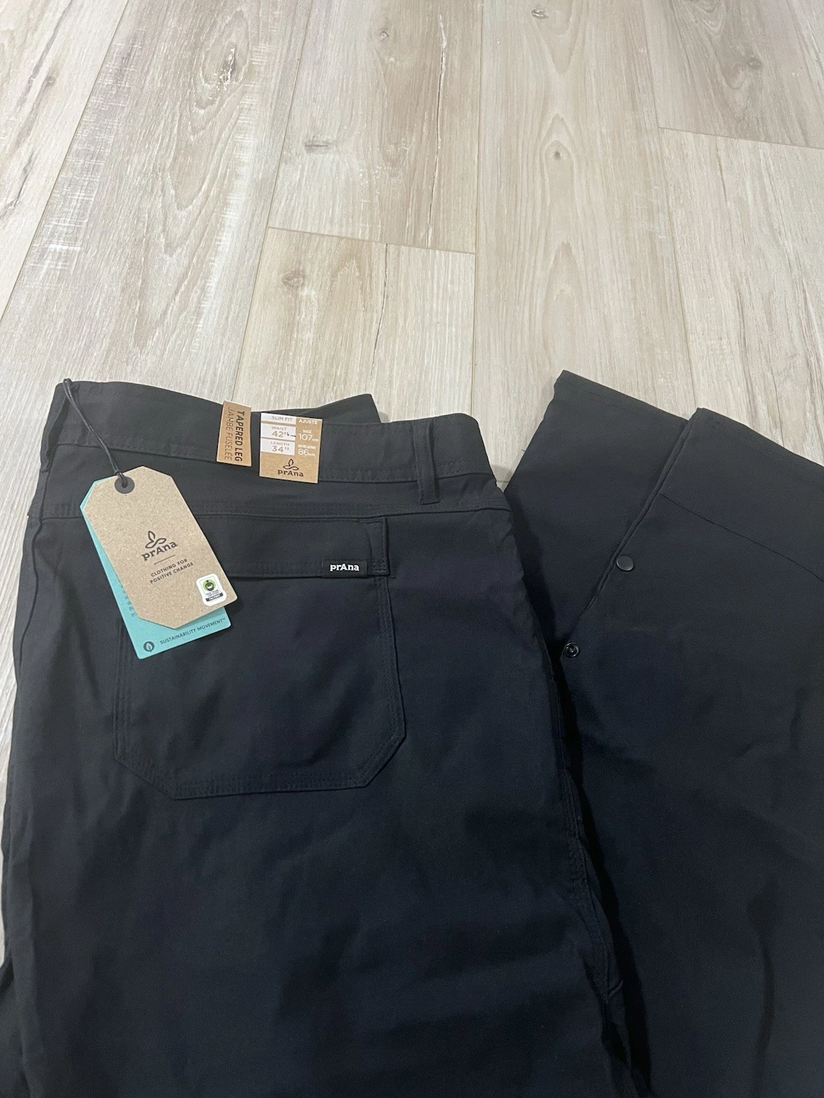PrAna Stretch Zion II Slim Pants Men's 42/34 Black Cargo Hiking