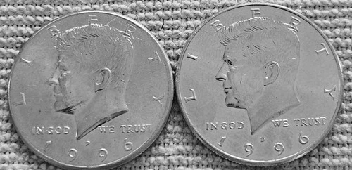 2 - 1996 Kennedy half dollar coins 1 P + 1 D