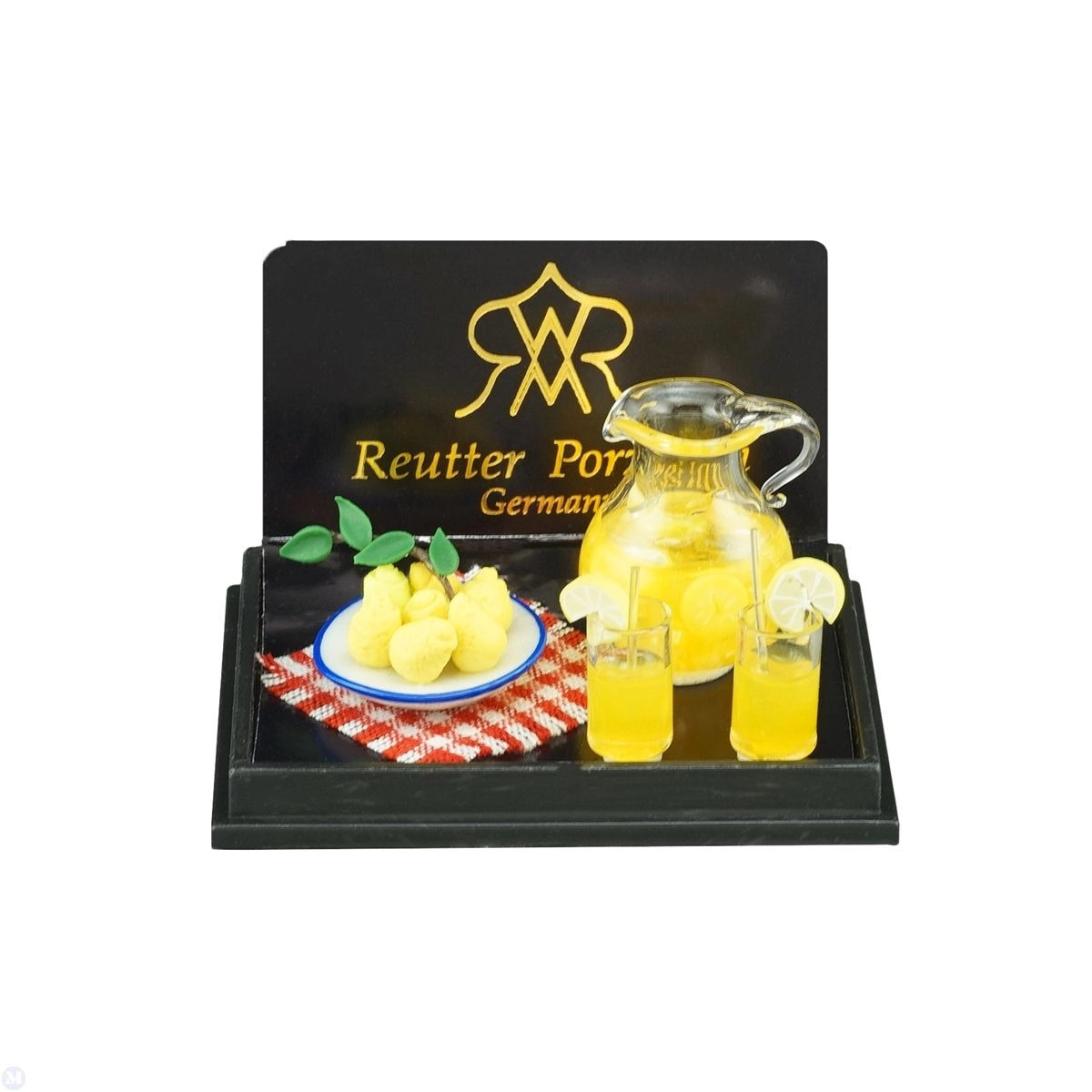 Reutter Porcelain Dollhouse Miniature Lemonade Jug with Fresh Lemons and Glasses