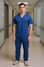 12237 Jesnlfiis Royal blue Unisex Scrubs set Pants And Top Sz M new