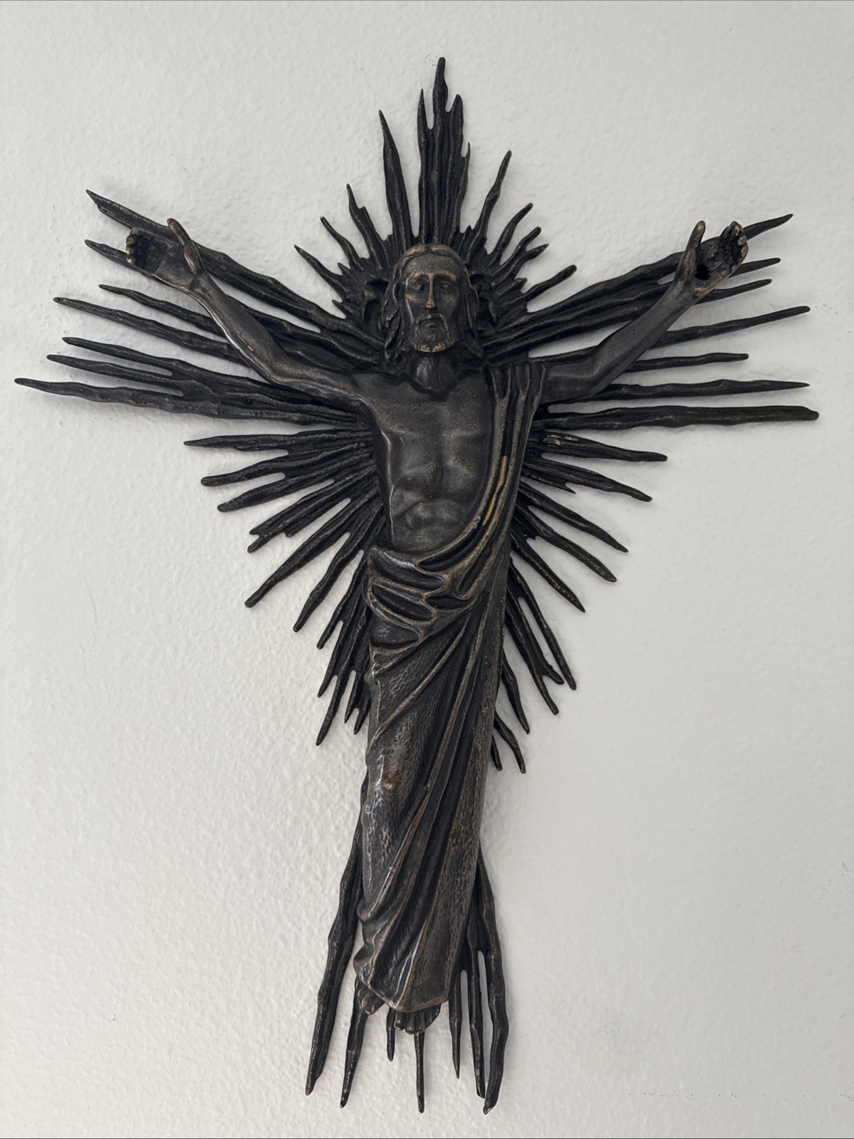 Bronze Crucifix Sculpture Wall Mount 20” Religious Art Decor Jesus Christ