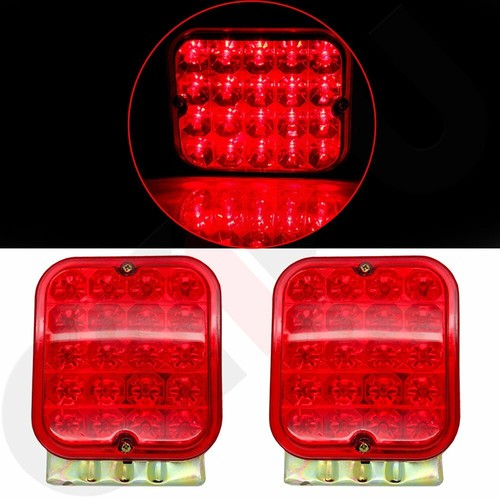 Square Rear Blinker 2pcs 4.5'' Red Square Brake Turn Signal Tail Light Flatbed 20 Led Truck ...