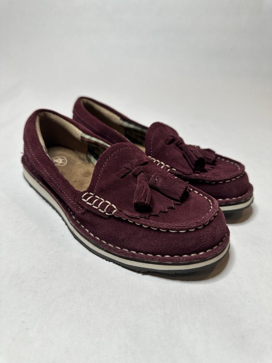 Ariat Womens Maroon Red Suede Flat Tassels Fringed Moccasins