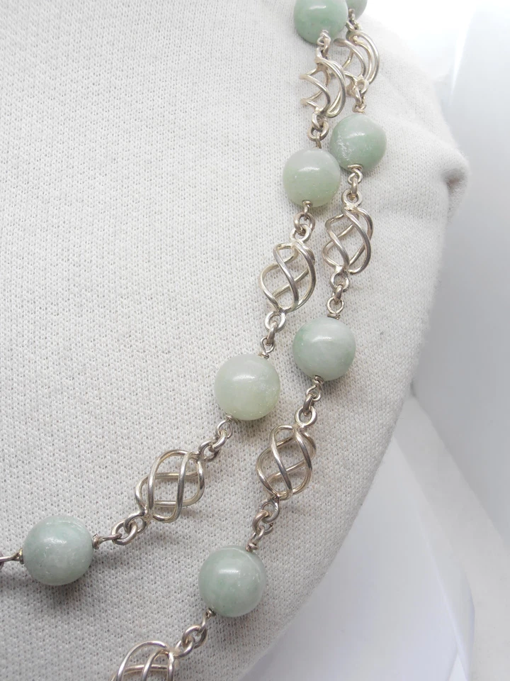 Collana in GIADA naturale e ARGENTO 925 - Girocollo Pietra Dura Verde - Immagine 3 di 4