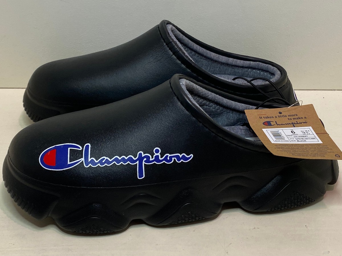 Champion Super Meloso Classic Slip on Logo Clogs Shoes Black Youth