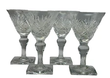 Vintage Thomas Webb Crystal Glass 4 Cocktail Glasses Cut Star Fan Square Base